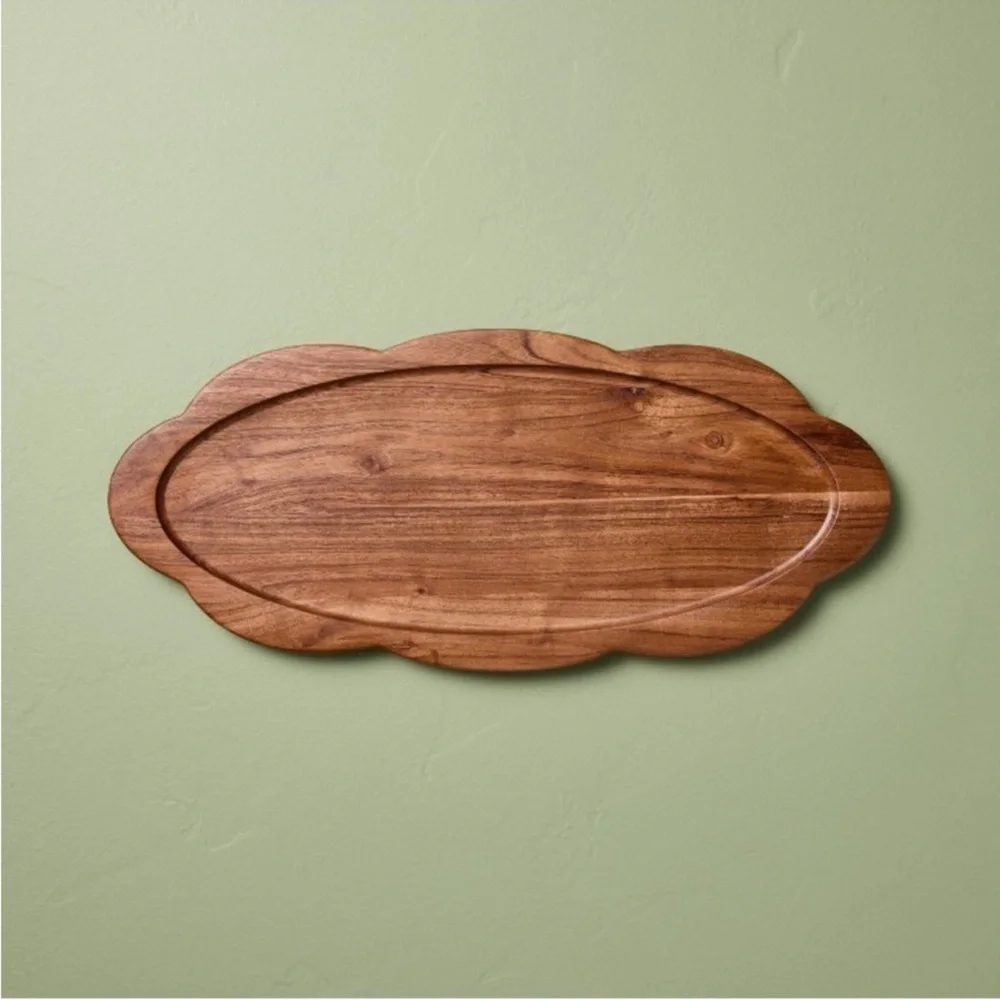 18” Long Wood Scallop Oval Wooden Tray - Hearth & Hand™ with Magnolia NEW
